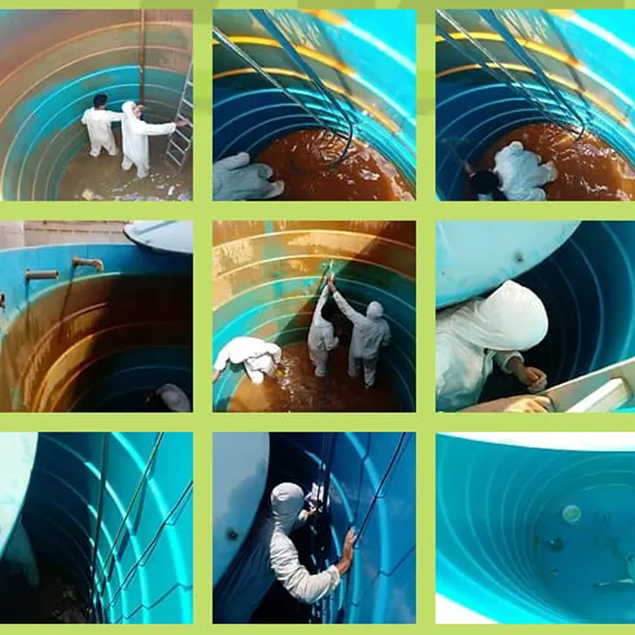 Técnico realizando limpeza de caixa d'água